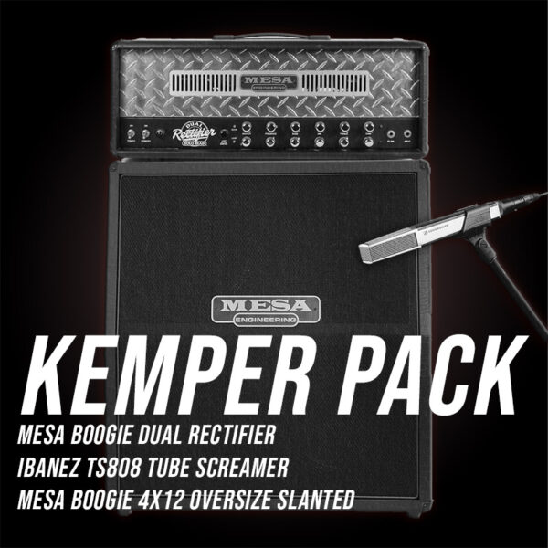 Kemper profiles pack with Mesa Boogie Dual Rectifier, 4x12 oversized speaker cabinet and Sennheiser 441 microphone.